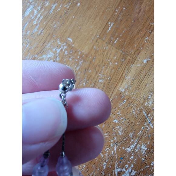 Silver Purple White Frosted Pearl Gems Earrings - Picture 4 of 5